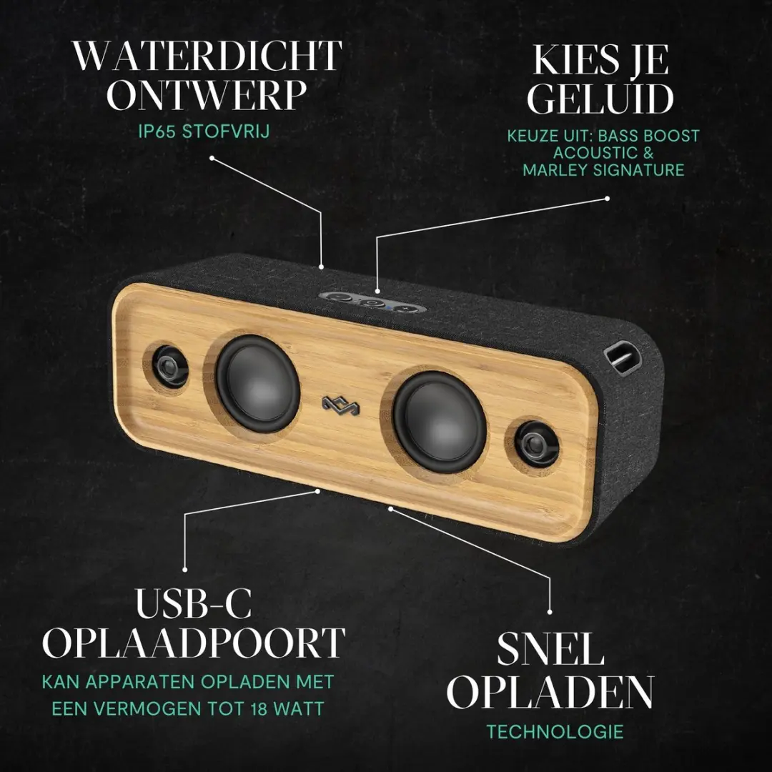 House of Marley Get Together 2 EM-JA030 Bluetooth Speaker - 40W - Zwart - afbeelding 6 van 6
