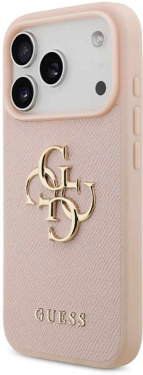 GUESS iPhone 17 Pro Hoesje - Roze - Lederlook - Goudlogo