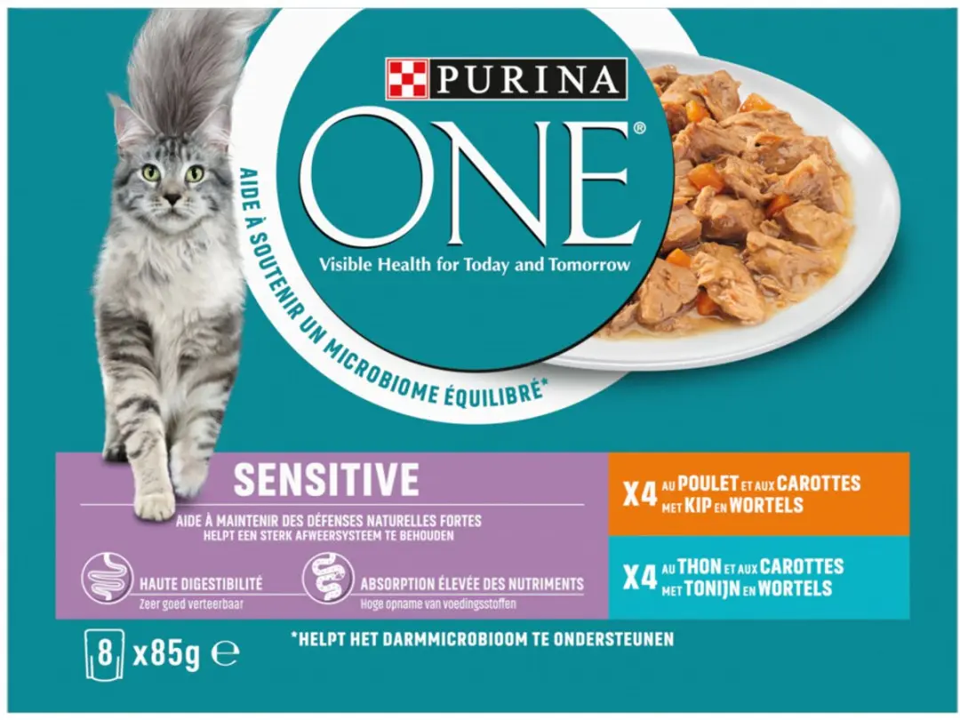 Purina ONE Nat Kattenvoer Sensitive Kip & Tonijn - 8x85g