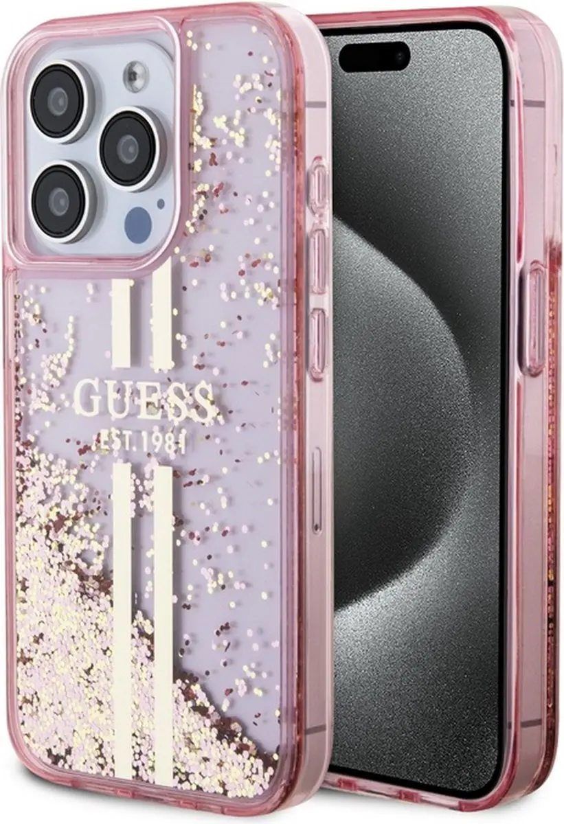 Guess Liquid Glitter Gold Stripe Back Case Roze