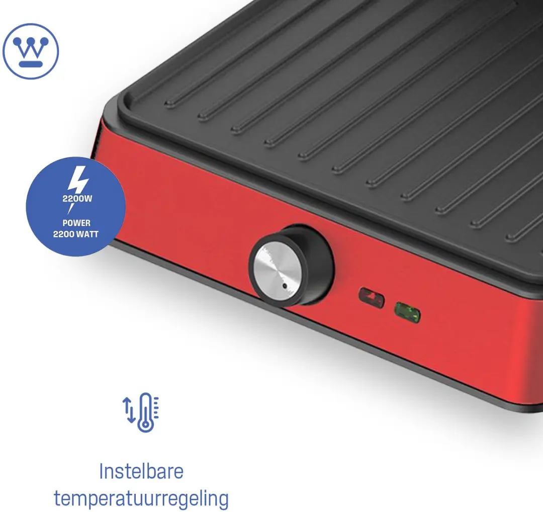 Westinghouse WKCG907RD Contactgrill - 2200W - 29x24cm - Rood