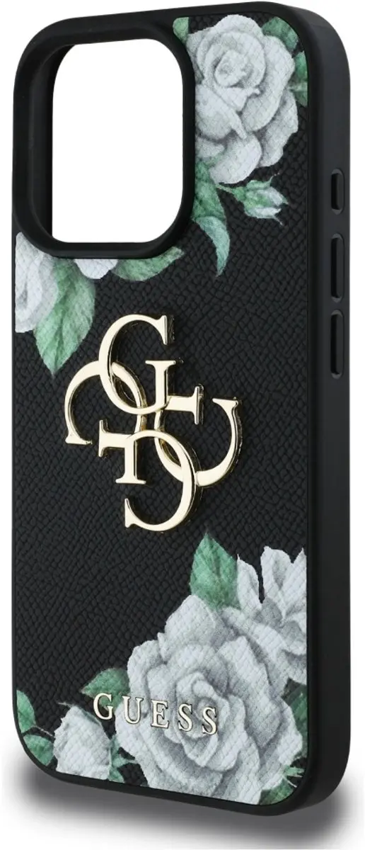 Guess Grained Roses Big 4G Hoesje iPhone 16 Pro - Zwart