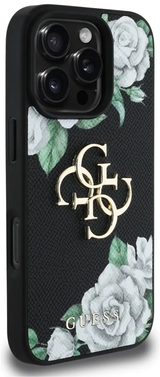 Guess Grained Roses Big 4G Hoesje iPhone 16 Pro - Zwart