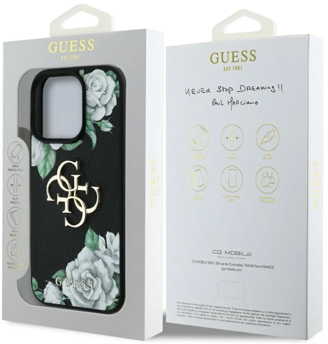 Guess Grained Roses Big 4G Hoesje iPhone 16 Pro - Zwart - afbeelding 6 van 6
