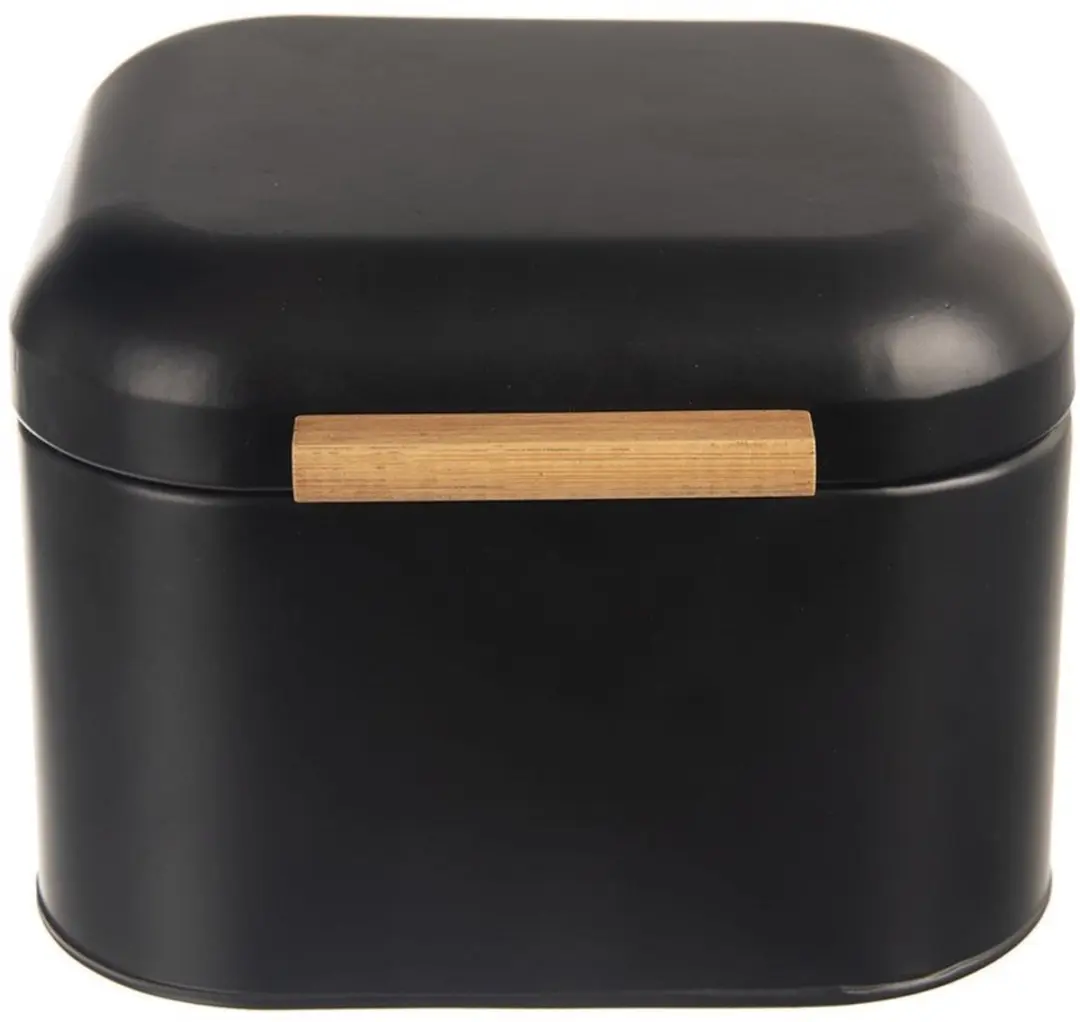 Orion Metalen Broodtrommel Zwart - 21,5x20x14,5cm - Bamboe Handgreep