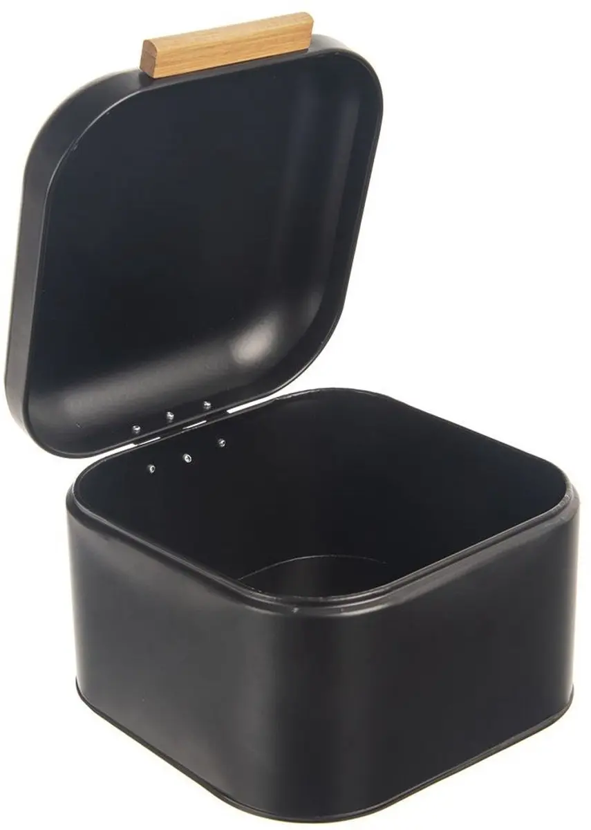 Orion Metalen Broodtrommel Zwart - 21,5x20x14,5cm - Bamboe Handgreep