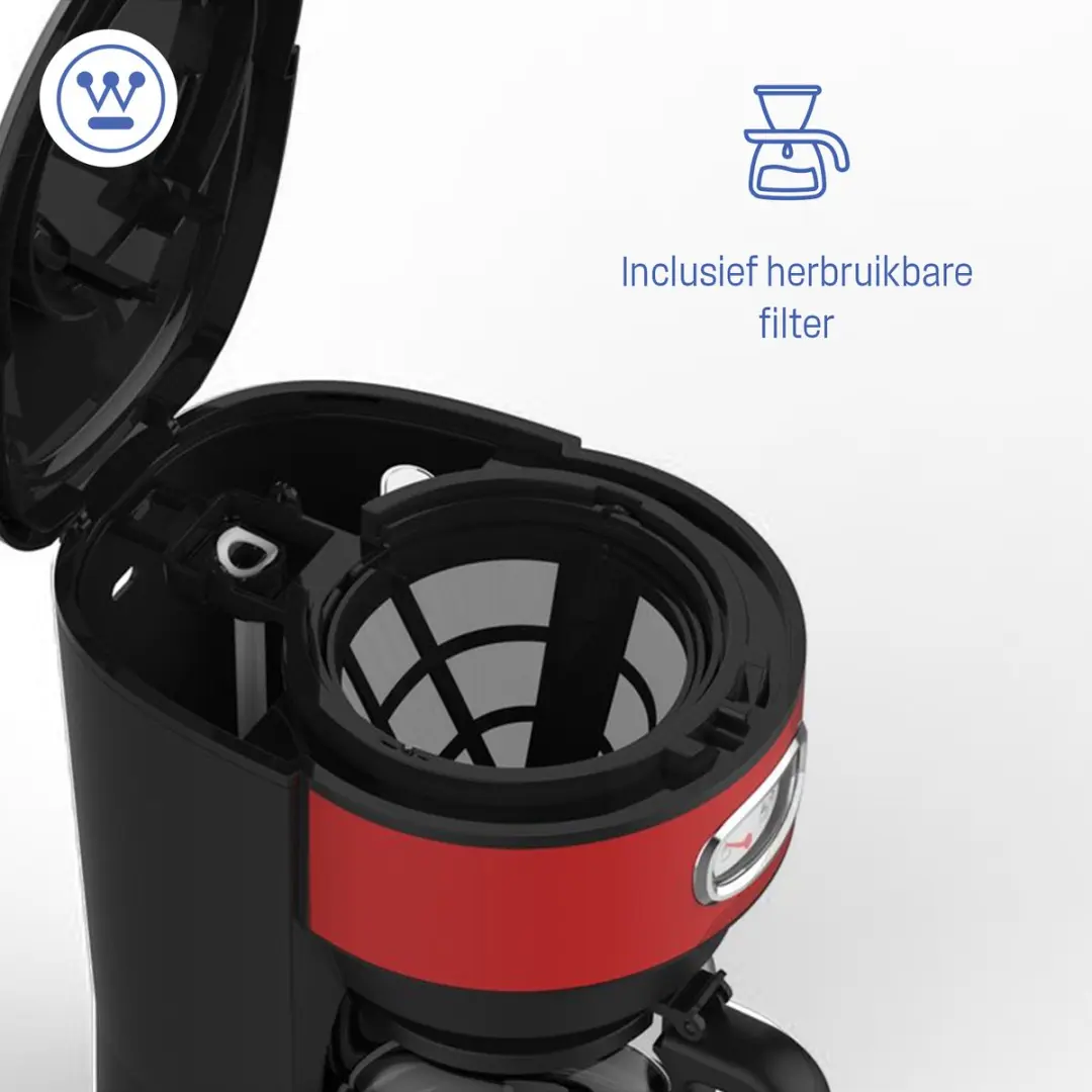 Westinghouse WKCMR621 Retro Filterkoffiezetapparaat 1000W - 10 Koppen - 1,25L - Rood