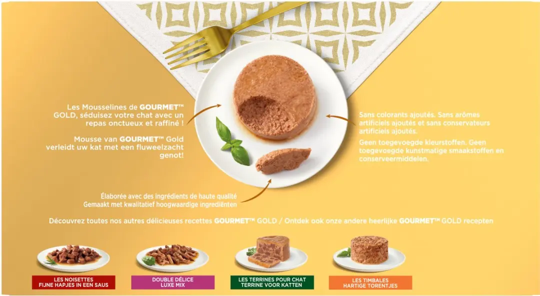 Gourmet Gold Mousse Kattenvoer - Kip/Tonijn/Kalkoen/Konijn 48x85g