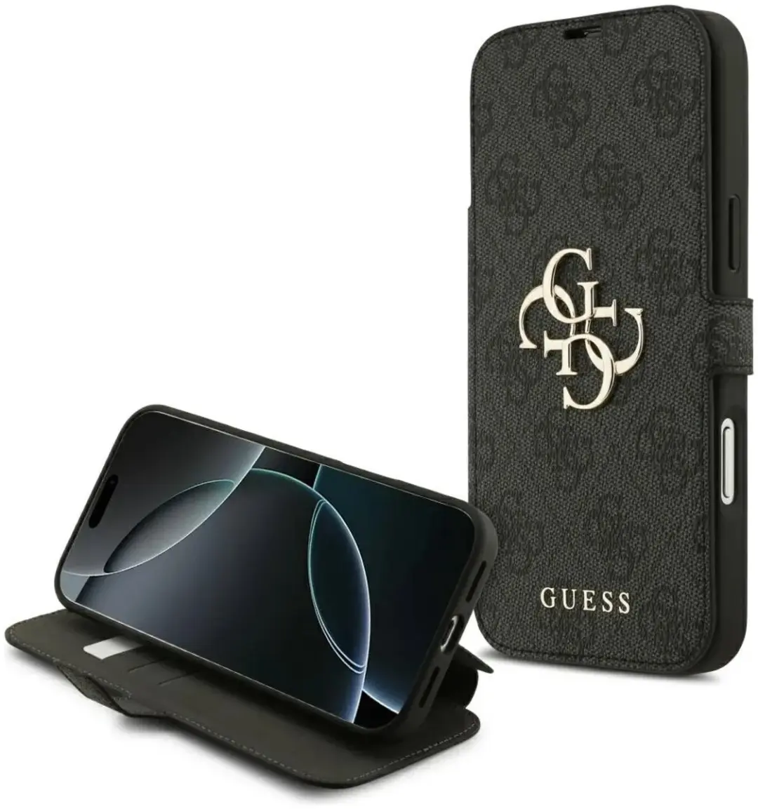 GUESS 4G Big Metal Logo Book Wallet Case iPhone 17 Pro Max