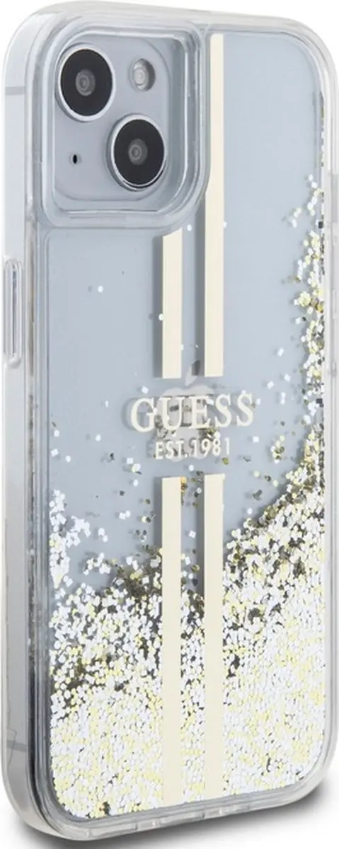 Guess Liquid Glitter Gold Stripe iPhone 15 Hoesje - Transparant