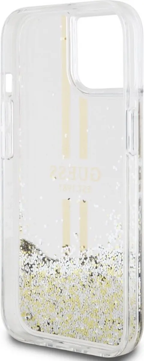 Guess Liquid Glitter Gold Stripe iPhone 15 Hoesje - Transparant