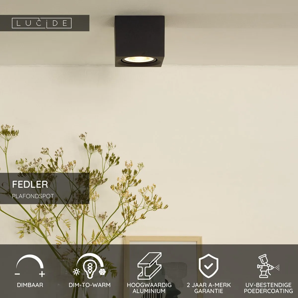 Lucide FEDLER Plafondspot LED - GU10 12W 2200K/3000K - Zwart