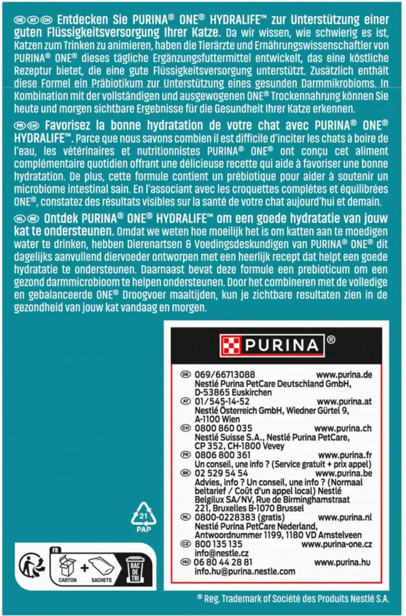 Purina ONE Hydralife Nat Kattenvoer Adult Kip - 6x50g