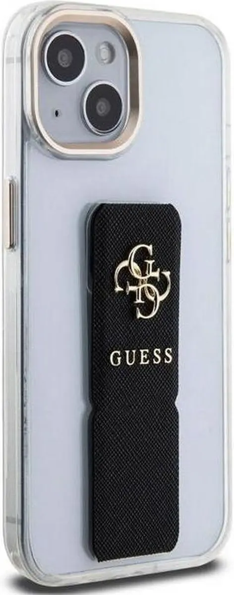 GUESS PU Grip Back Case iPhone 15 - Zwart/Transparant