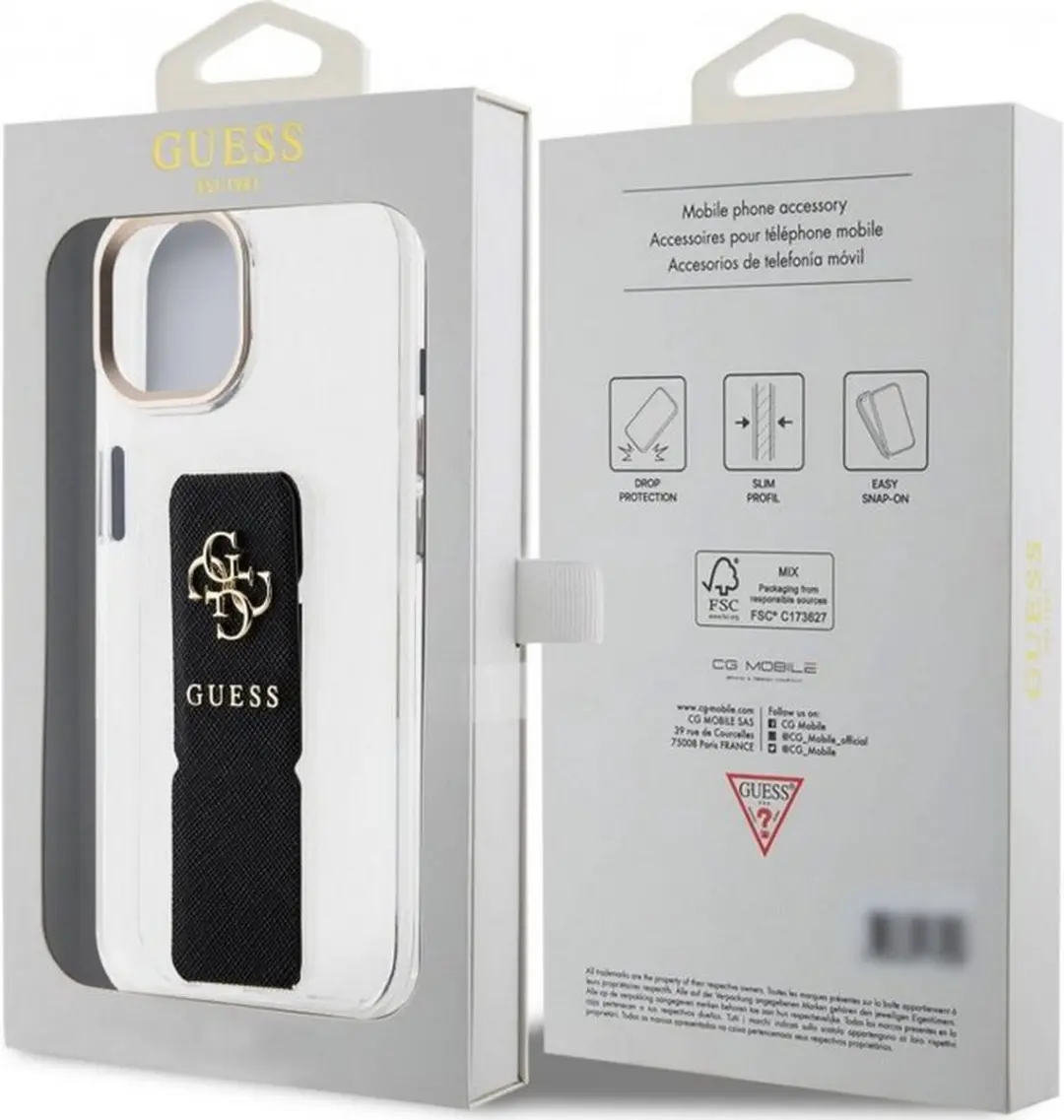 GUESS PU Grip Back Case iPhone 15 - Zwart/Transparant