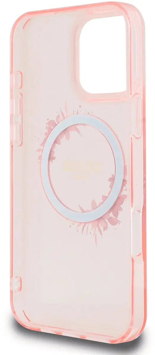 GUESS Backcover iPhone 16 Pro Magsafe IML Flowers Wreath Roze - 3666339345020