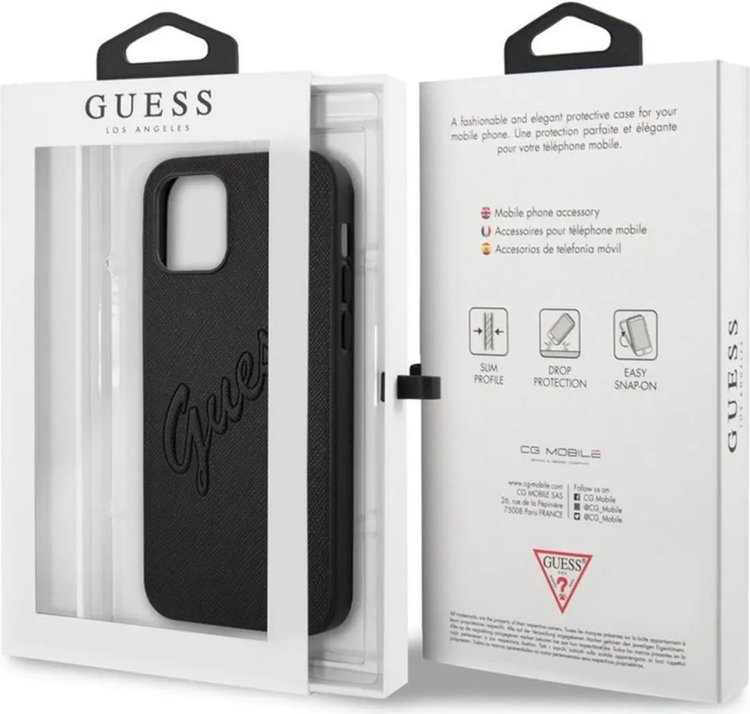 Guess Saffiano Vintage iPhone 12/12 Pro Hoes - Zwart