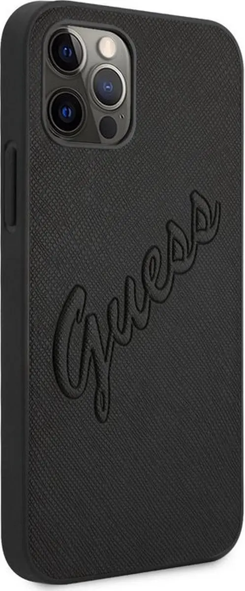 Guess Saffiano Vintage iPhone 12/12 Pro Hoes - Zwart