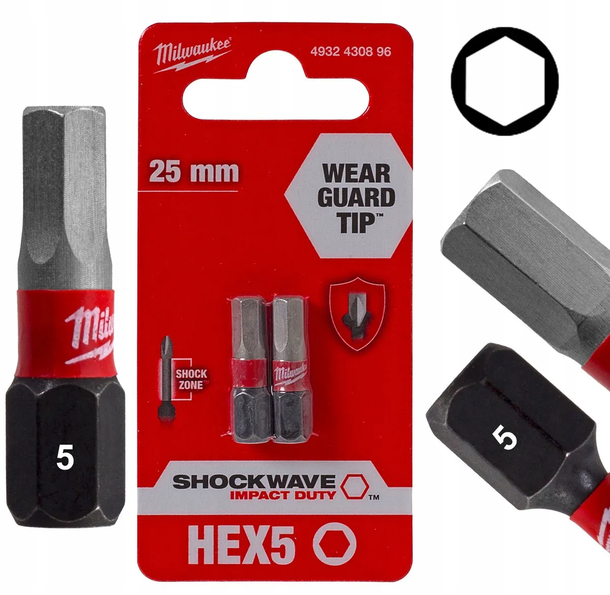 Milwaukee Impact Bits HEX 5 25mm Shockwave
