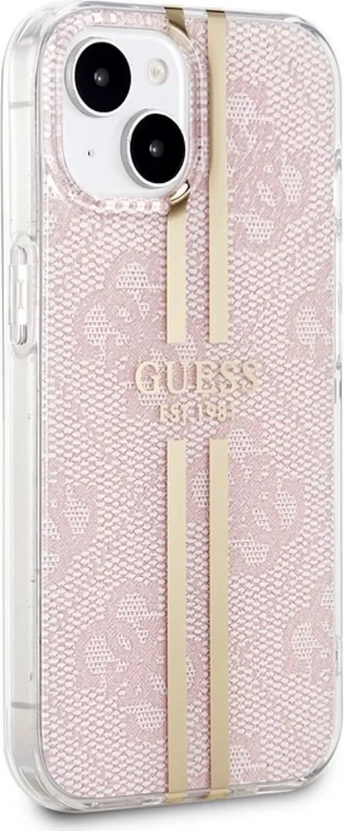 Guess 4G Gold Stripe Back Case Apple iPhone 15 - Roze