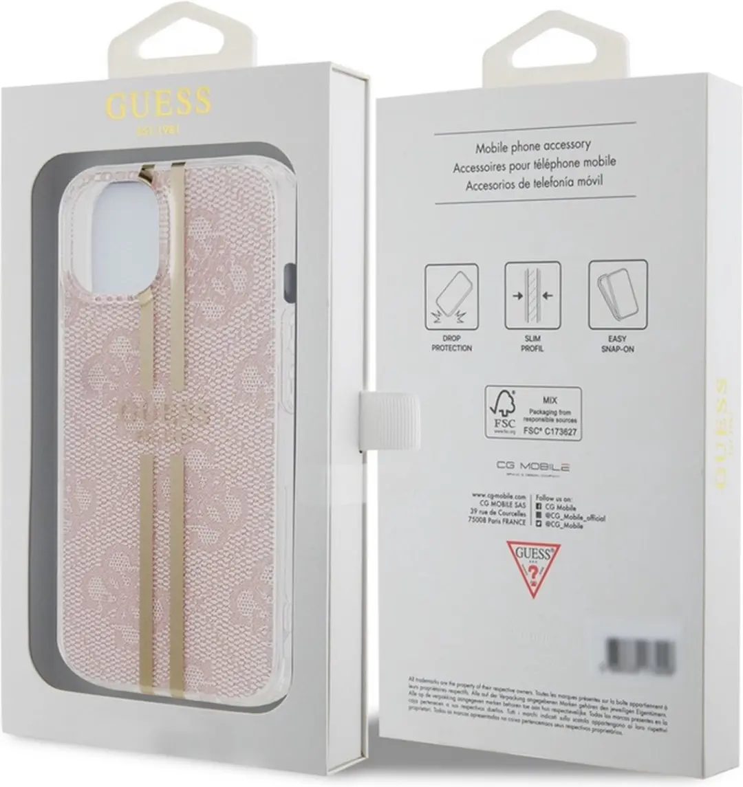 Guess 4G Gold Stripe Back Case Apple iPhone 15 - Roze