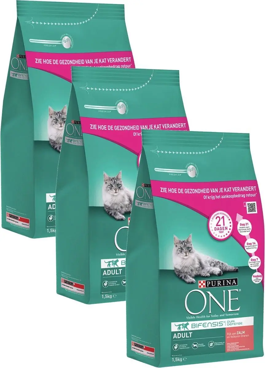 Purina ONE Adult Zalm & Granen Kattenvoer - 3x1,5kg