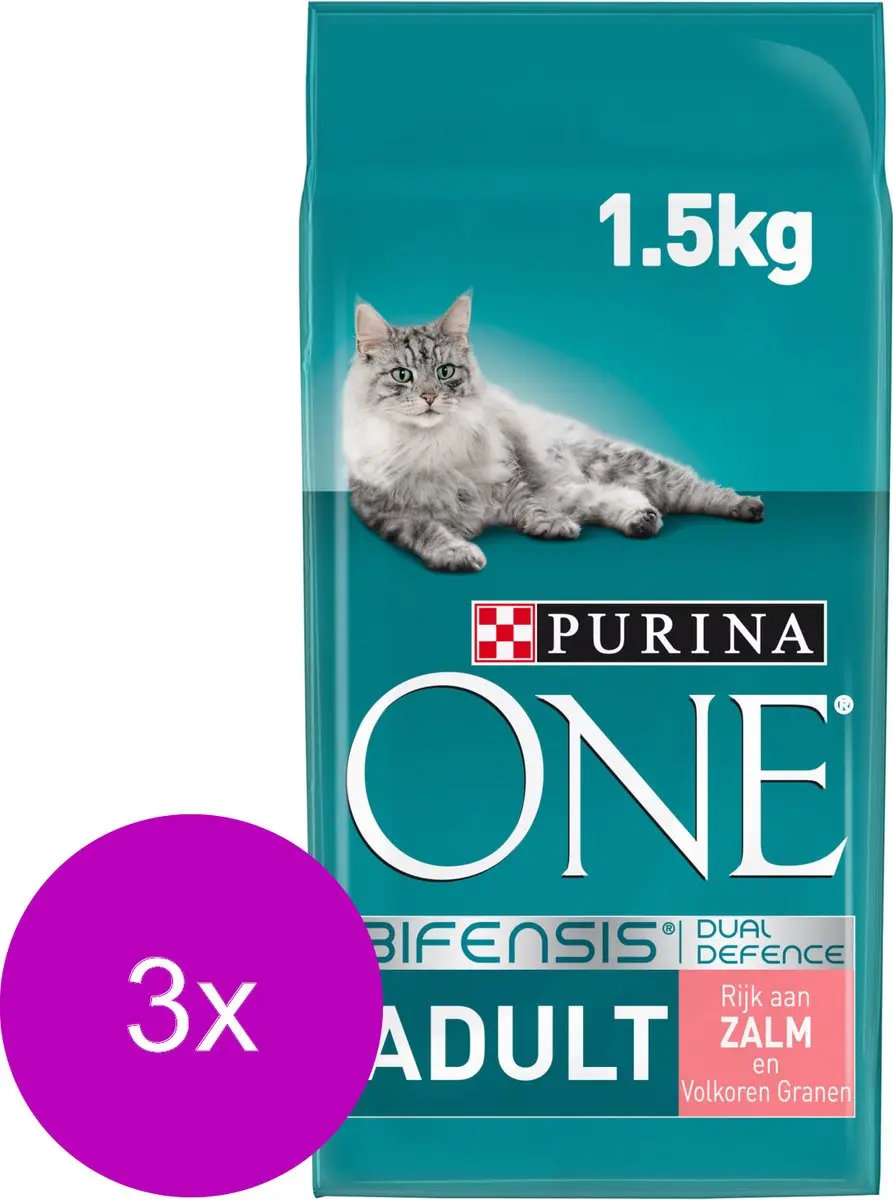 Purina ONE Adult Zalm & Granen Kattenvoer - 3x1,5kg