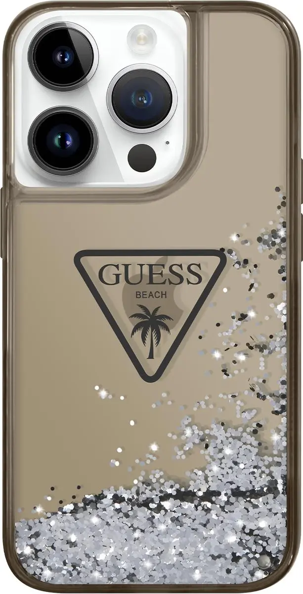 GUESS Liquid Glitter Triangle Back Case iPhone 14 Pro - Zwart/Blauw