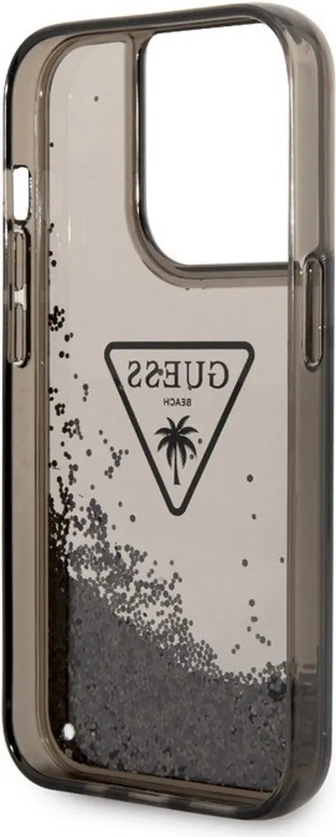 GUESS Liquid Glitter Triangle Back Case iPhone 14 Pro - Zwart/Blauw