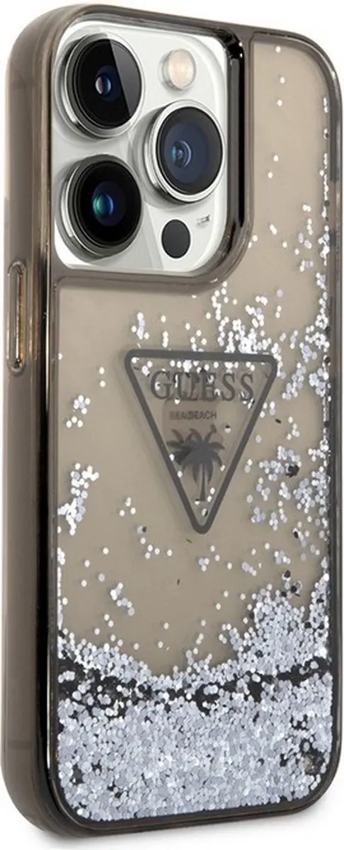 GUESS Liquid Glitter Triangle Back Case iPhone 14 Pro - Zwart/Blauw