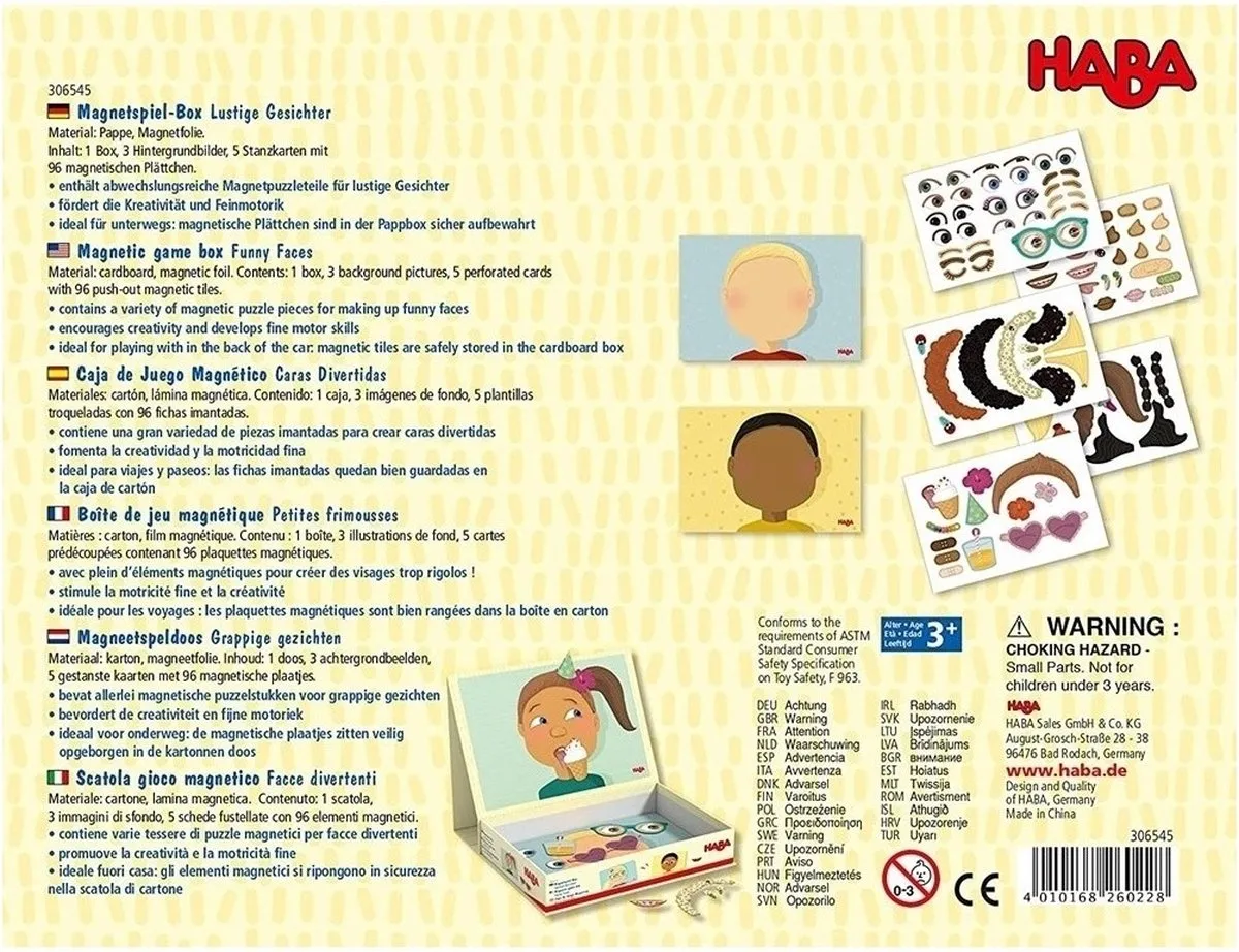 Haba Magneetspeldoos Grappige Gezichten 10-delig - Multikleur