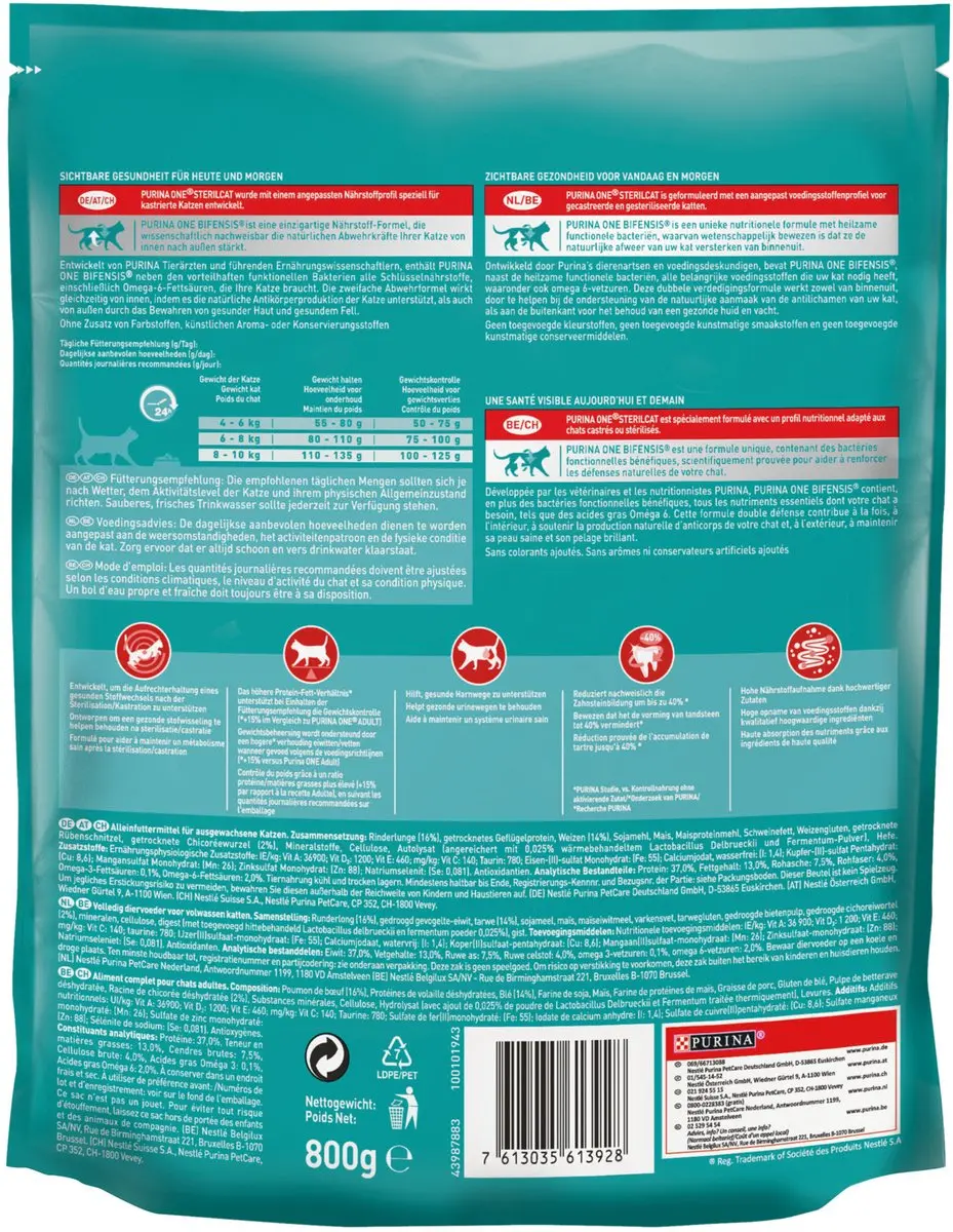 Purina ONE Sterilcat Rund/Granen Kattenvoer 800g