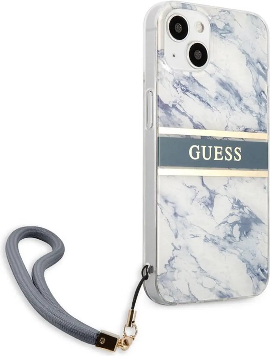GUESS Marble Stripe Back Case iPhone 13 - Blauw