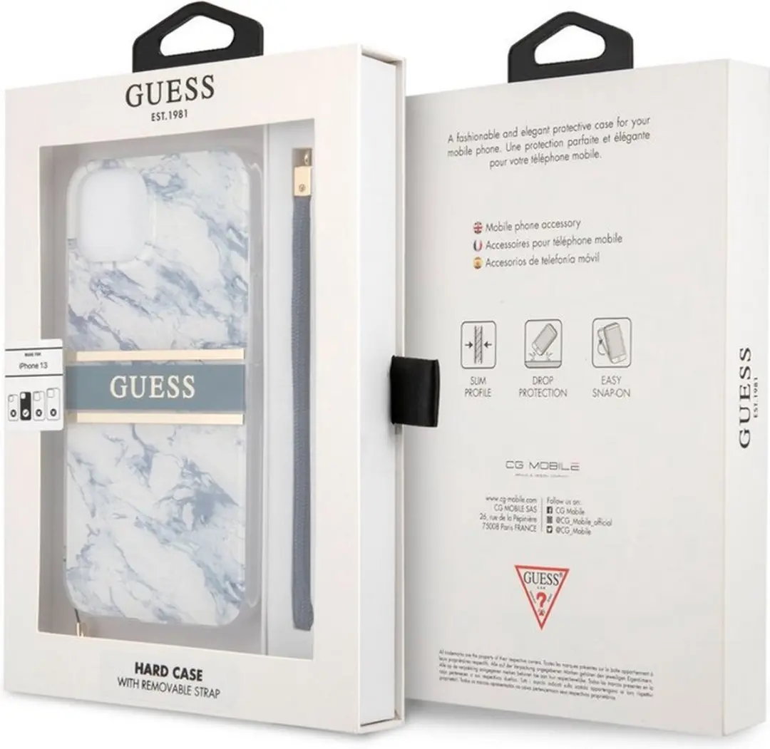 GUESS Marble Stripe Back Case iPhone 13 - Blauw
