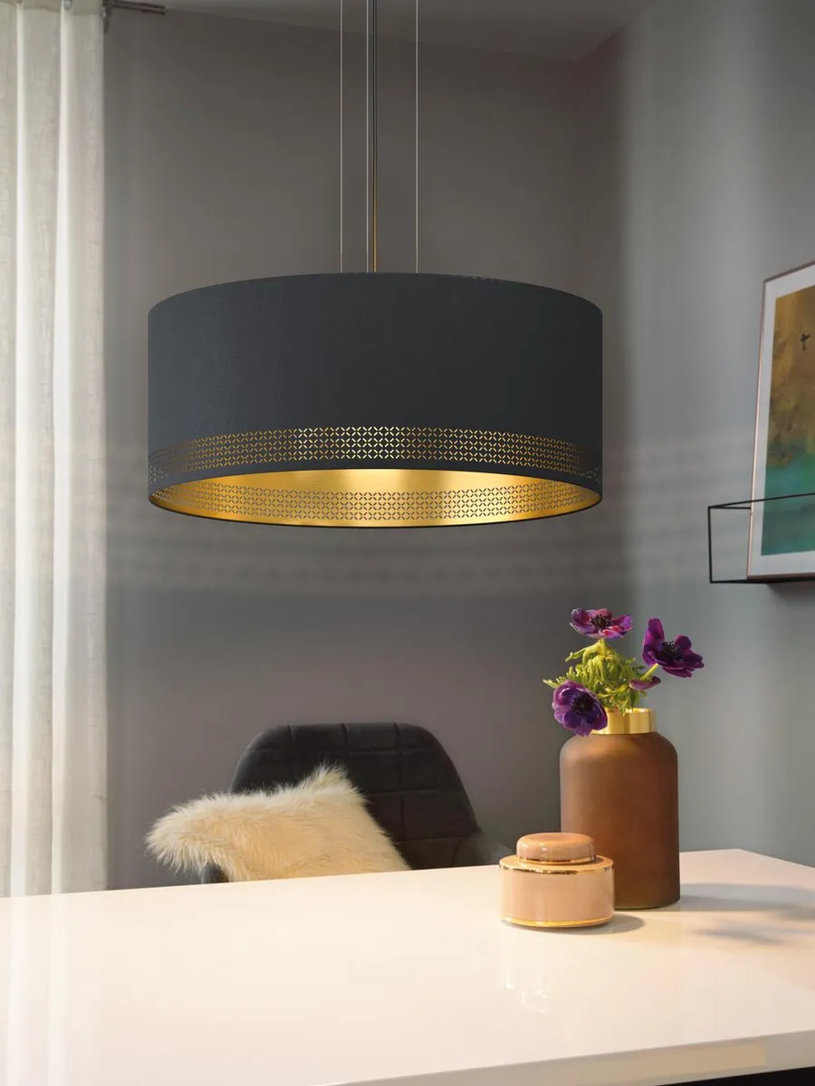 Eglo Esteperra Hanglamp E27 Ø53cm - 3 Lichtpunten - Zwart/Goud - afbeelding 6 van 6