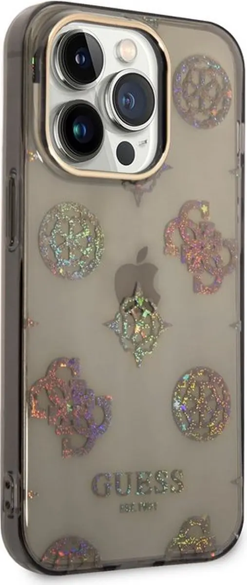 GUESS 4G Peony Glitter Back Case - iPhone 14 Pro Max - Zwart