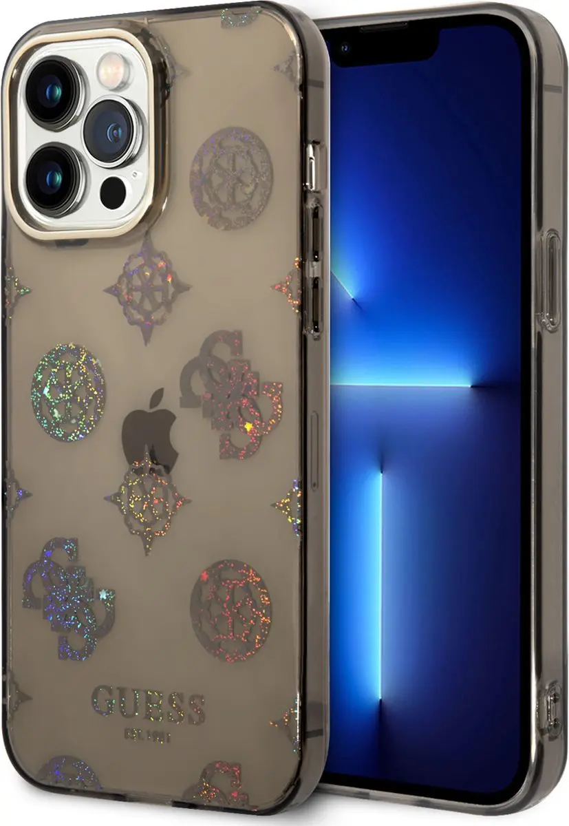 GUESS 4G Peony Glitter Back Case - iPhone 14 Pro Max - Zwart