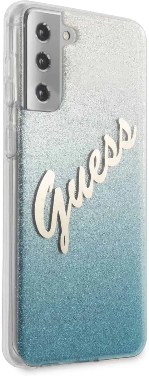 GUESS Glitter Vintage Hoesje Samsung Galaxy S21 - Blauw