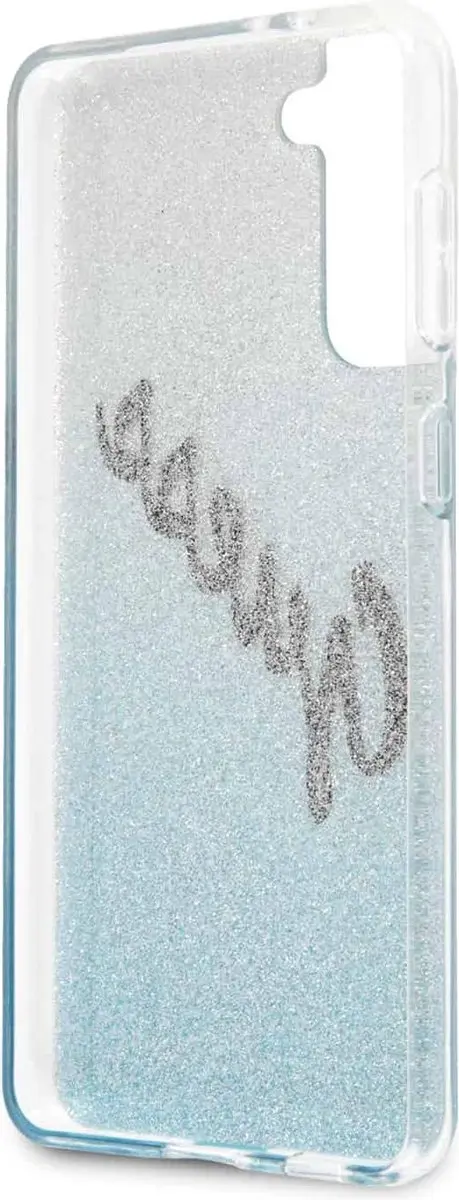 GUESS Glitter Vintage Hoesje Samsung Galaxy S21 - Blauw