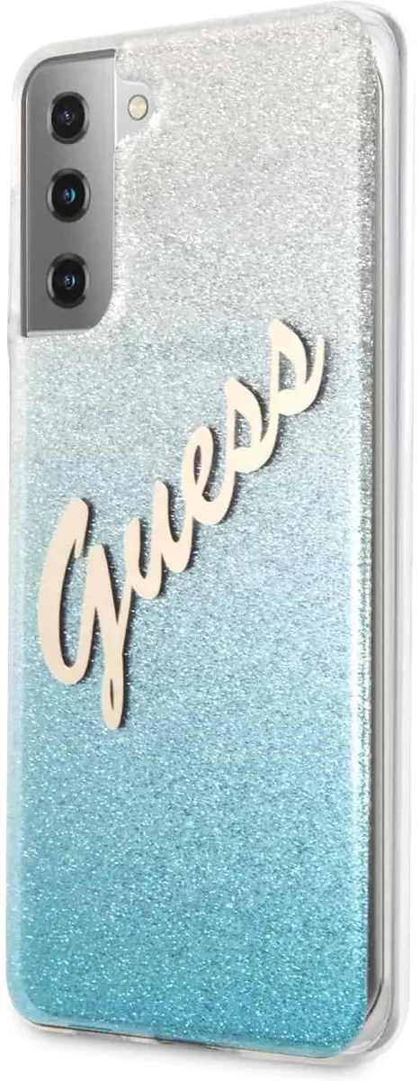 GUESS Glitter Vintage Hoesje Samsung Galaxy S21 - Blauw