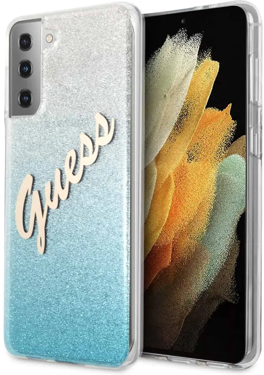 GUESS Glitter Vintage Hoesje Samsung Galaxy S21 - Blauw