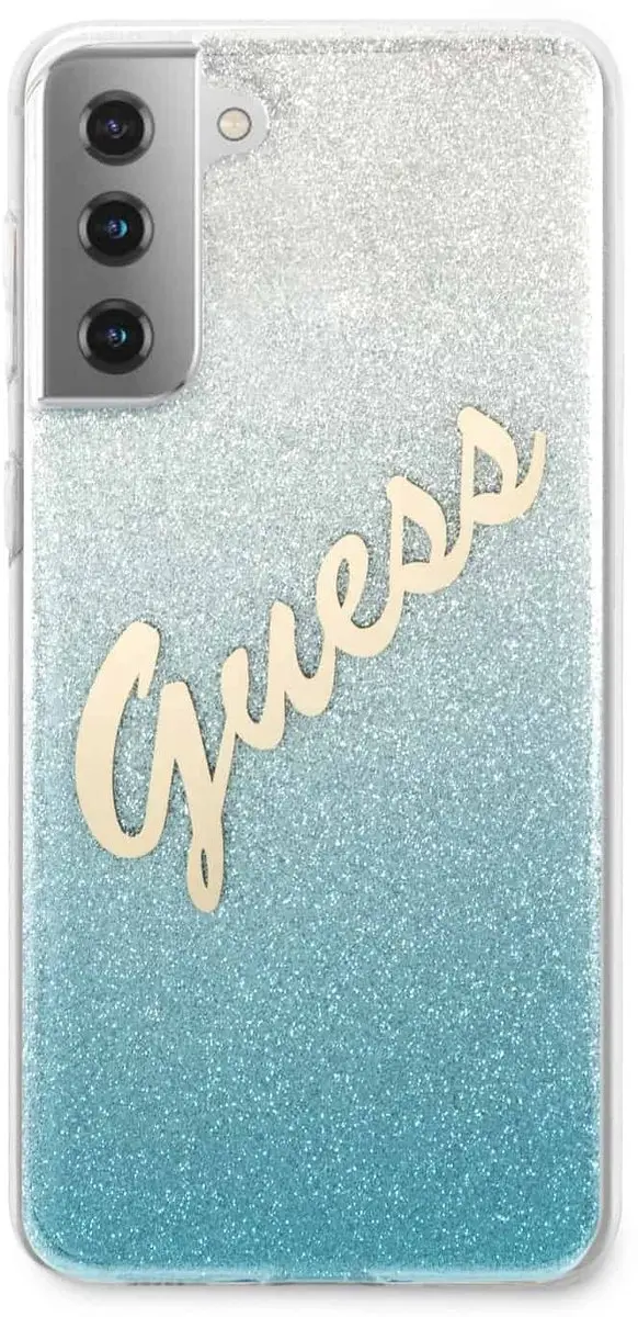 GUESS Glitter Vintage Hoesje Samsung Galaxy S21 - Blauw