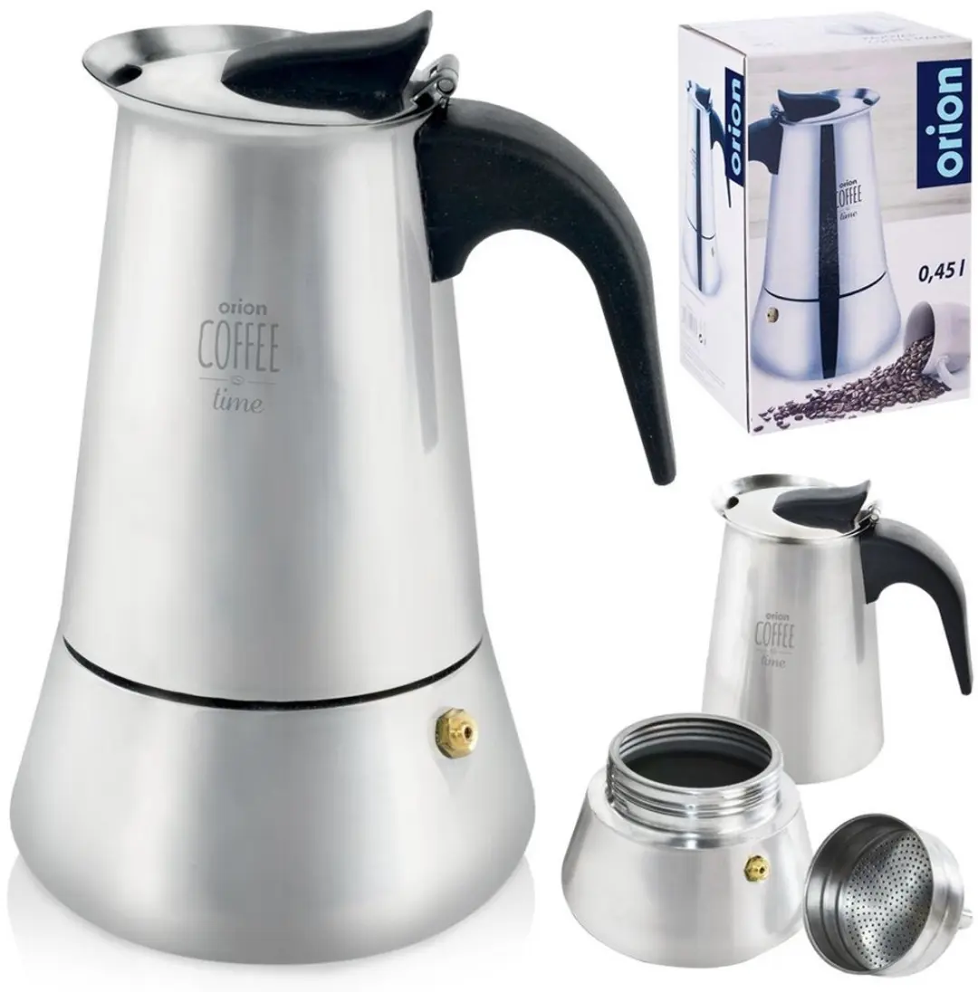 Orion Stalen Koffiemaker 450ml - 9 Kopjes - Zilver/Zwart