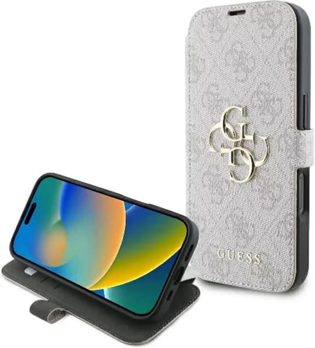 Guess 4G Big Metal Logo Book Wallet Case iPhone 16 - Roze