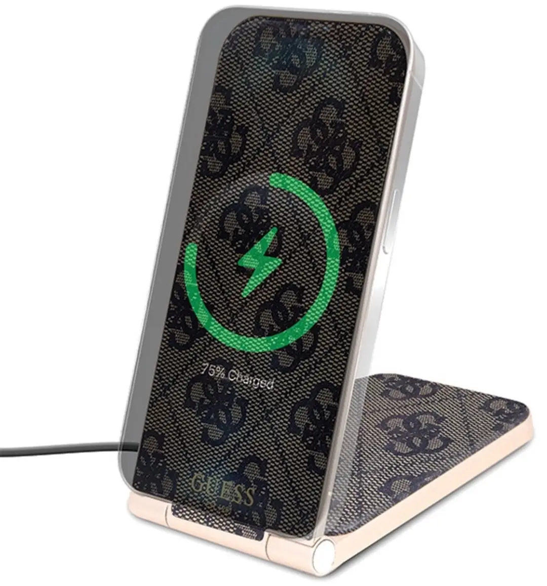 GUESS Pattern MagSafe Oplader 15W - 2in1 Opvouwbaar - Bruin