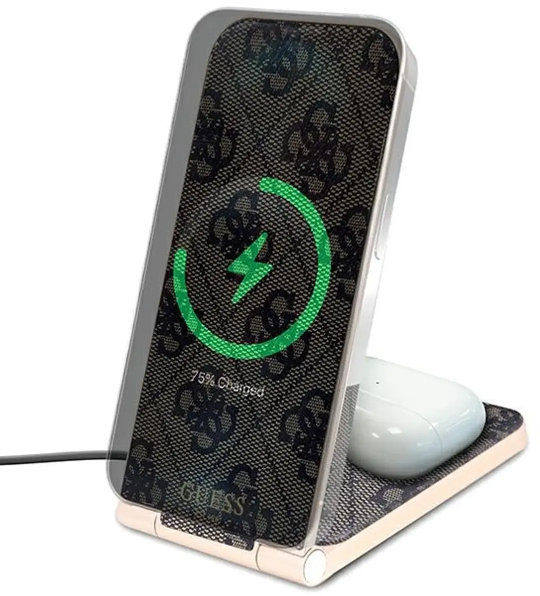 GUESS Pattern MagSafe Oplader 15W - 2in1 Opvouwbaar - Bruin