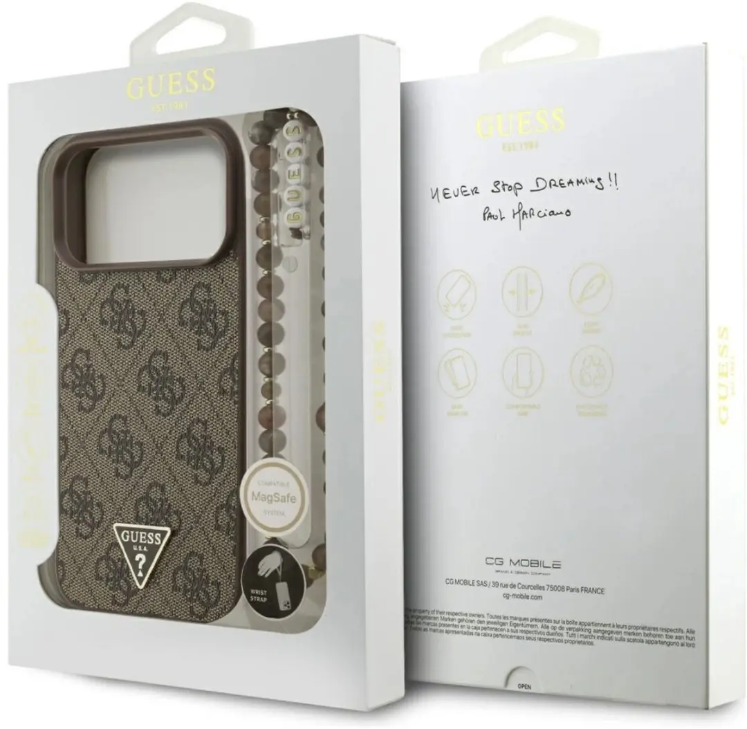GUESS Case 4G Bandje Driehoek Logo iPhone 17 Pro Max MagSafe - Bruin