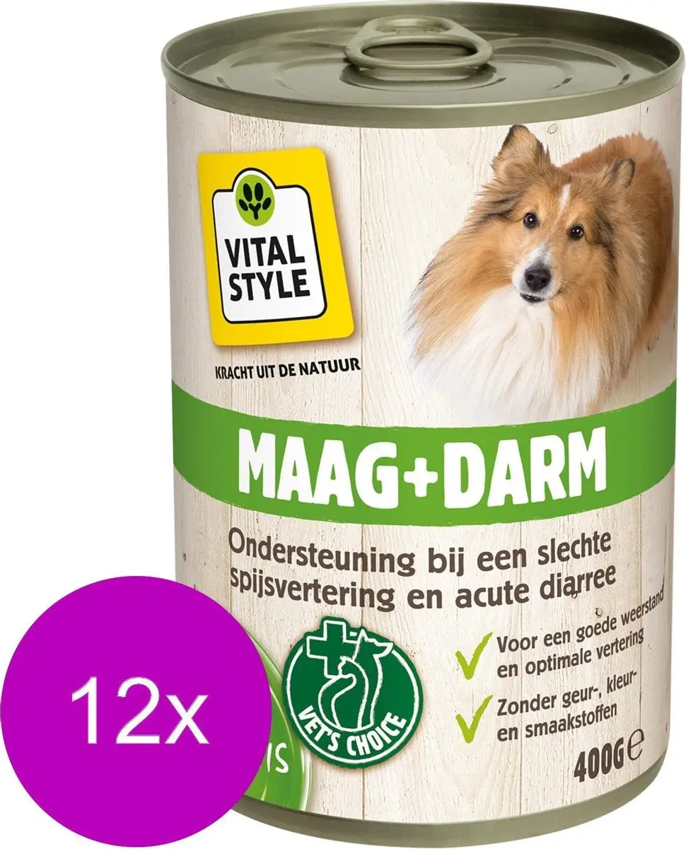 Vitastyle Blik Vitaal Vlees Maag + Darm Hondenvoer 12x400g