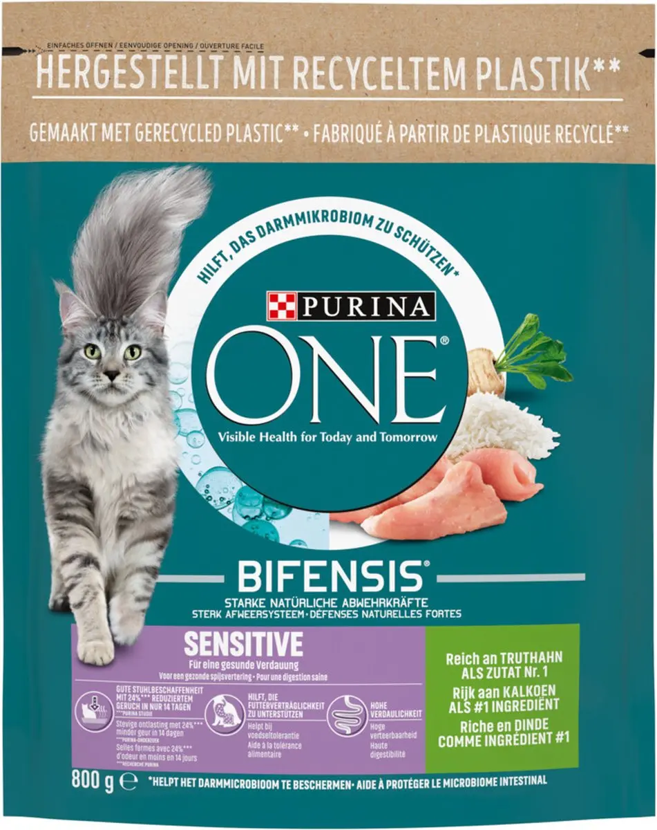 Purina One Sensitive Kalkoen & Rijst Kattenvoer 3,2kg - afbeelding 6 van 6