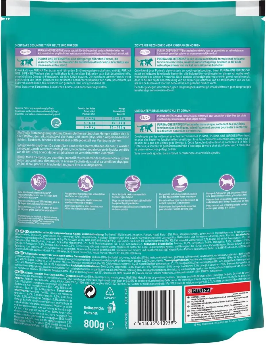 Purina One Sensitive Kalkoen & Rijst Kattenvoer 3,2kg
